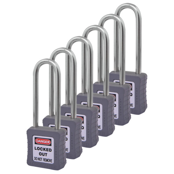 Safety Lockout Padlocks 6 Master Keyed 75mm Grey