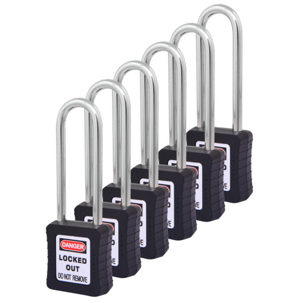 Safety Lockout Padlocks 6 Master Keyed 75mm Black